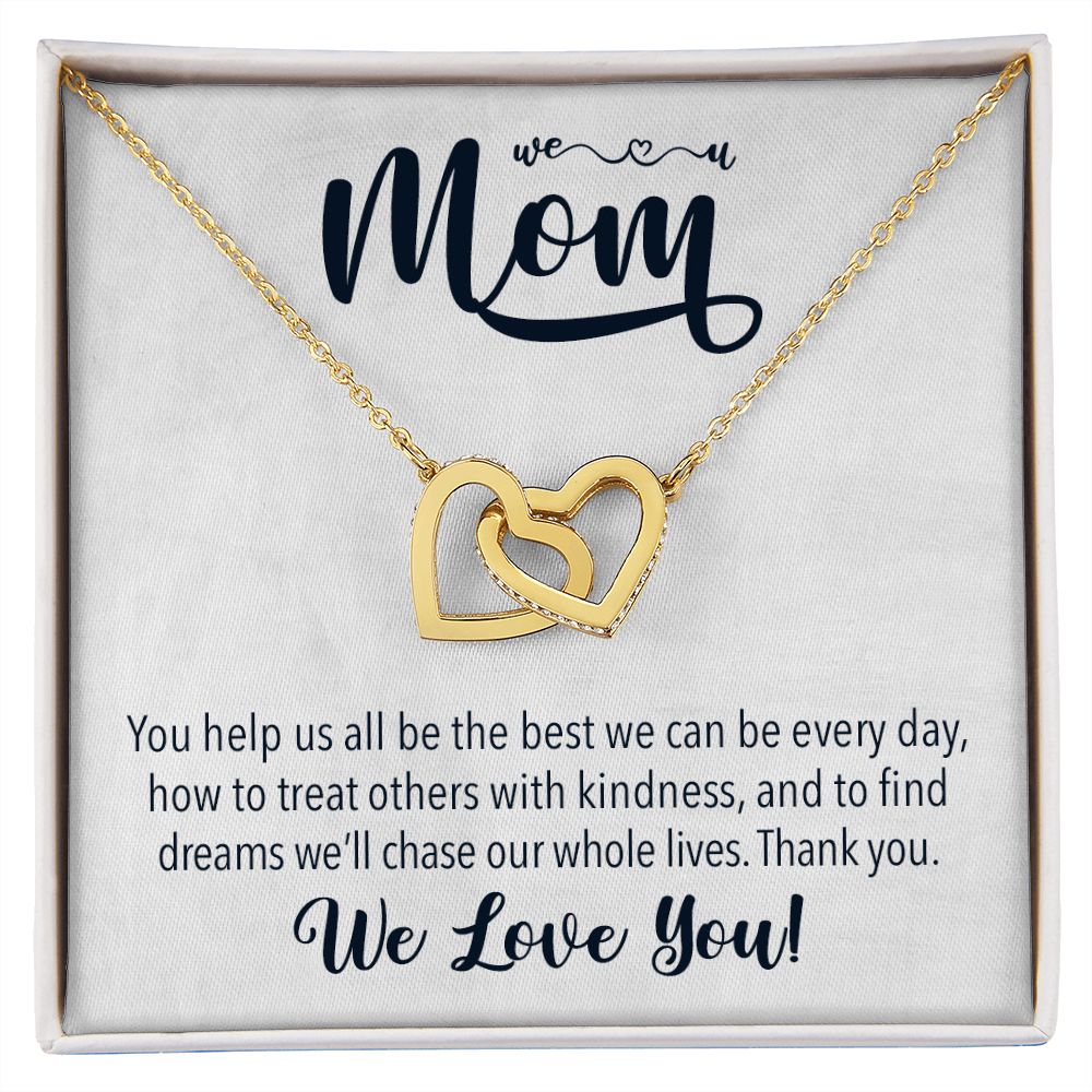 We love you Mom, Interlocking Hearts Necklace FROM US | Gift for Mother | Mother's Day | Two Hearts Connected with options for Stainless Steel and Rose Gold Finish or 18k Gold Finish