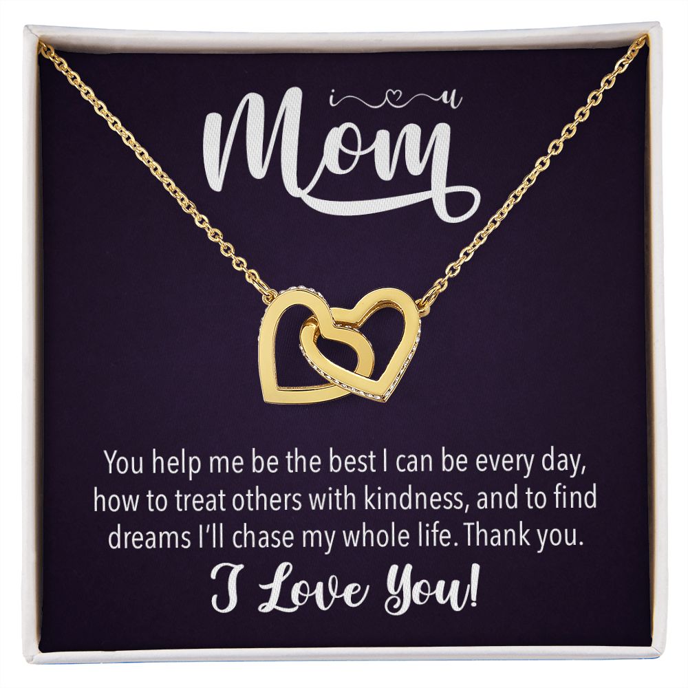 I love you Mom, Interlocking Hearts Necklace FROM ONE | Gift for Mother | Mother's Day | Two Hearts Connected with options for Stainless Steel and Rose Gold Finish or 18k Gold Finish