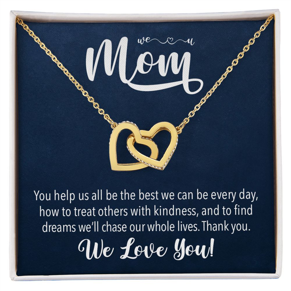 We love you Mom, Interlocking Hearts Necklace FROM US | Gift for Mother | Mother's Day | Two Hearts Connected with options for Stainless Steel and Rose Gold Finish or 18k Gold Finish