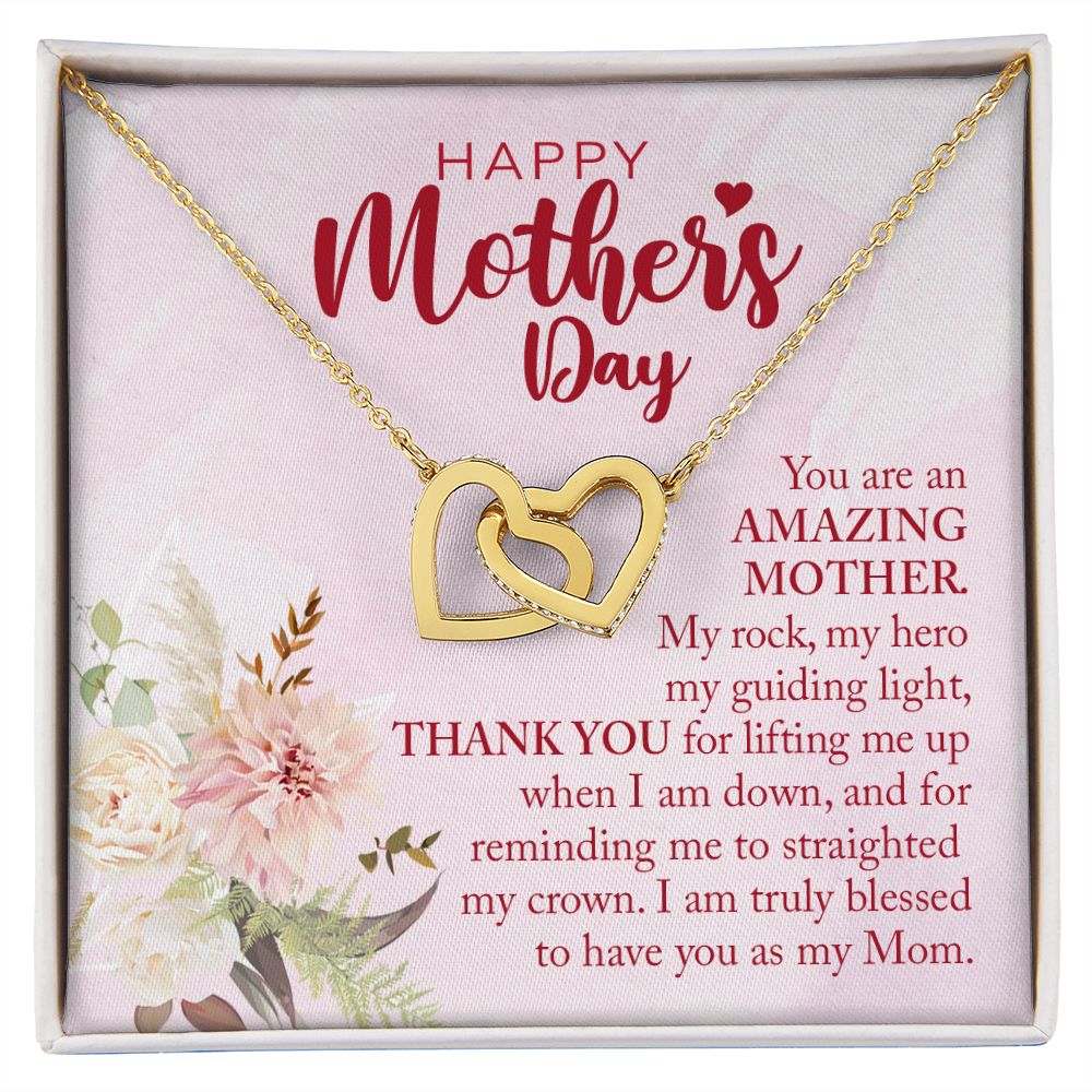 Happy Mother's Day Interlocking Hearts Necklace | Gift for your Mom | Available in Stainless Steel and Rose Gold Finish or 18k Gold Finish