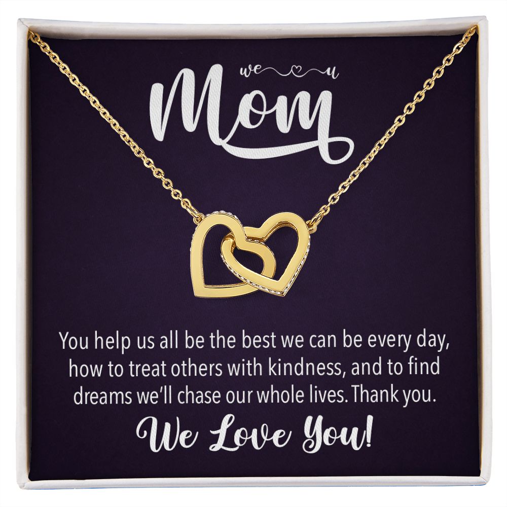 We love you Mom, Interlocking Hearts Necklace FROM US | Gift for Mother | Mother's Day | Two Hearts Connected with options for Stainless Steel and Rose Gold Finish or 18k Gold Finish