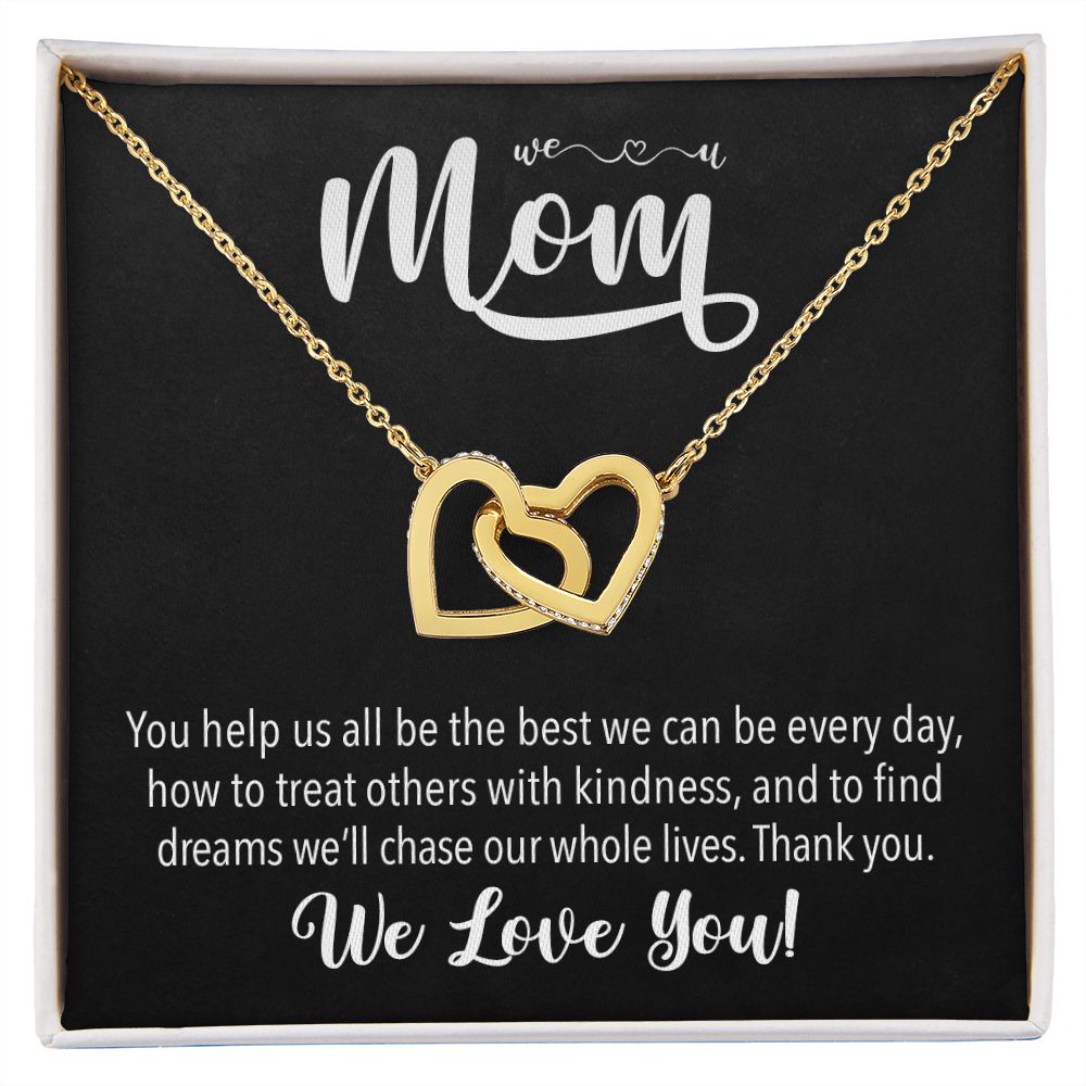 We love you Mom, Interlocking Hearts Necklace FROM US | Gift for Mother | Mother's Day | Two Hearts Connected with options for Stainless Steel and Rose Gold Finish or 18k Gold Finish