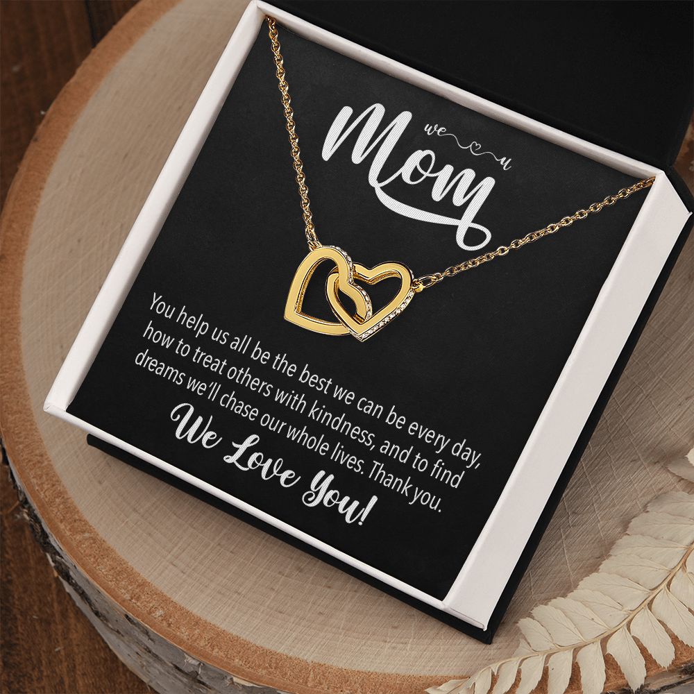 We love you Mom, Interlocking Hearts Necklace FROM US | Gift for Mother | Mother's Day | Two Hearts Connected with options for Stainless Steel and Rose Gold Finish or 18k Gold Finish