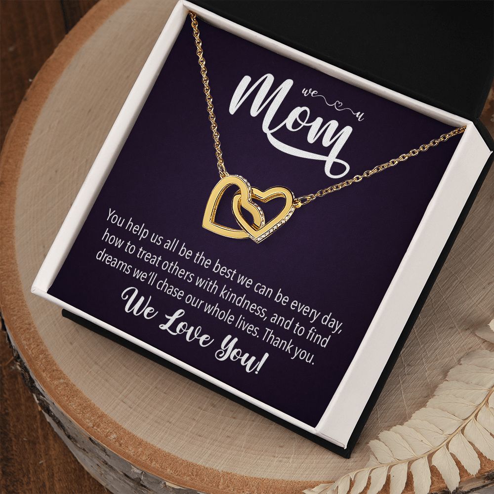 We love you Mom, Interlocking Hearts Necklace FROM US | Gift for Mother | Mother's Day | Two Hearts Connected with options for Stainless Steel and Rose Gold Finish or 18k Gold Finish