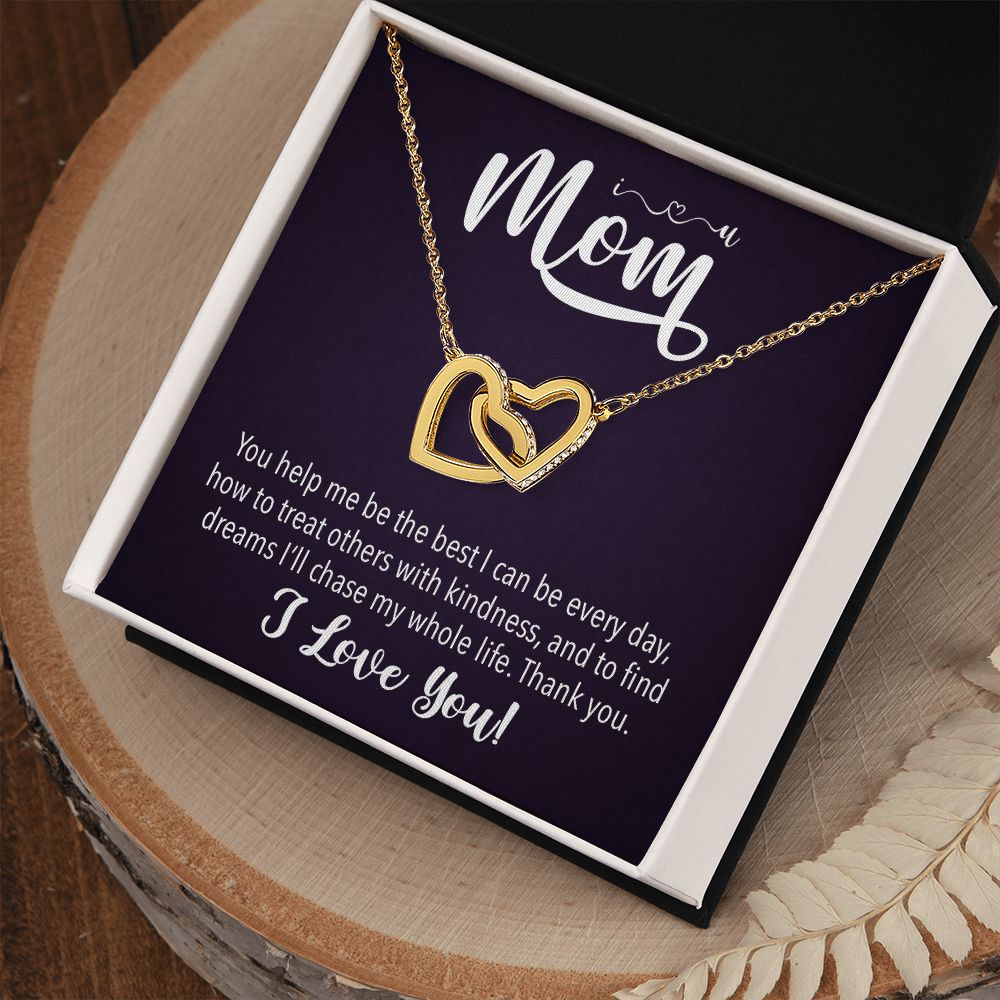 I love you Mom, Interlocking Hearts Necklace FROM ONE | Gift for Mother | Mother's Day | Two Hearts Connected with options for Stainless Steel and Rose Gold Finish or 18k Gold Finish