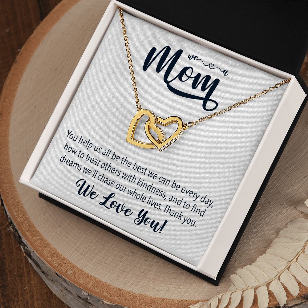 We love you Mom, Interlocking Hearts Necklace FROM US | Gift for Mother | Mother's Day | Two Hearts Connected with options for Stainless Steel and Rose Gold Finish or 18k Gold Finish