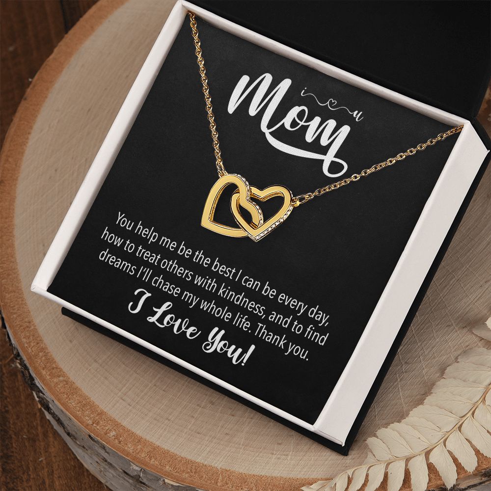 I love you Mom, Interlocking Hearts Necklace FROM Me | Gift for Mother | Mother's Day | Two Hearts Connected with options for Stainless Steel and Rose Gold Finish or 18k Gold Finish