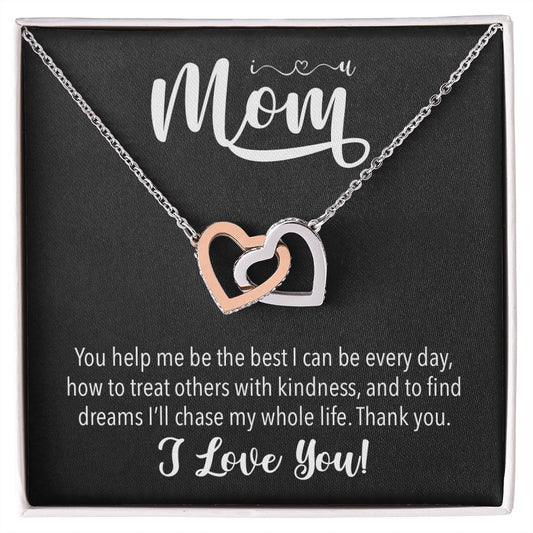I love you Mom, Interlocking Hearts Necklace FROM Me | Gift for Mother | Mother's Day | Two Hearts Connected with options for Stainless Steel and Rose Gold Finish or 18k Gold Finish