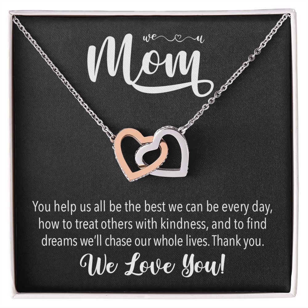 We love you Mom, Interlocking Hearts Necklace FROM US | Gift for Mother | Mother's Day | Two Hearts Connected with options for Stainless Steel and Rose Gold Finish or 18k Gold Finish