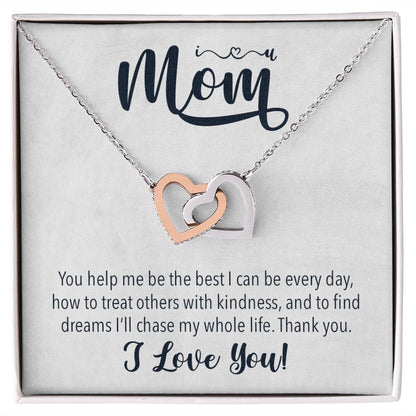 I love you Mom, Interlocking Hearts Necklace FROM Me | Gift for Mother | Mother's Day | Two Hearts Connected with options for Stainless Steel and Rose Gold Finish or 18k Gold Finish