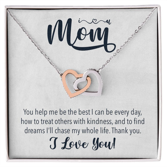 I love you Mom, Interlocking Hearts Necklace FROM Me | Gift for Mother | Mother's Day | Two Hearts Connected with options for Stainless Steel and Rose Gold Finish or 18k Gold Finish