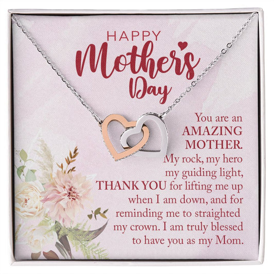 Happy Mother's Day Interlocking Hearts Necklace | Gift for your Mom | Available in Stainless Steel and Rose Gold Finish or 18k Gold Finish