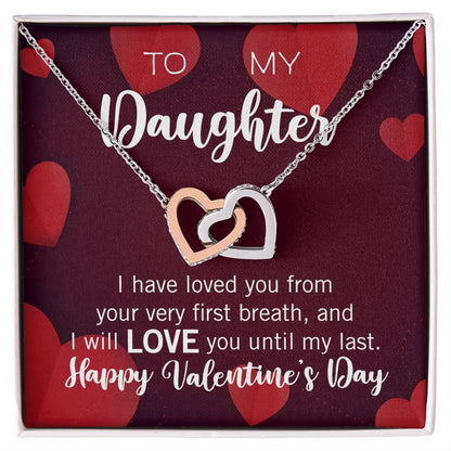 Interlocking Hearts Valentine's Day Love Necklace for my Daughter FROM ONE PARENT with two interlocking hearts