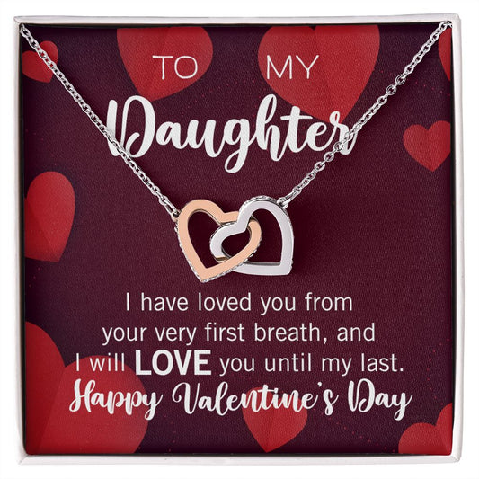 Interlocking Hearts Valentine's Day Love Necklace for my Daughter FROM ONE PARENT with two interlocking hearts