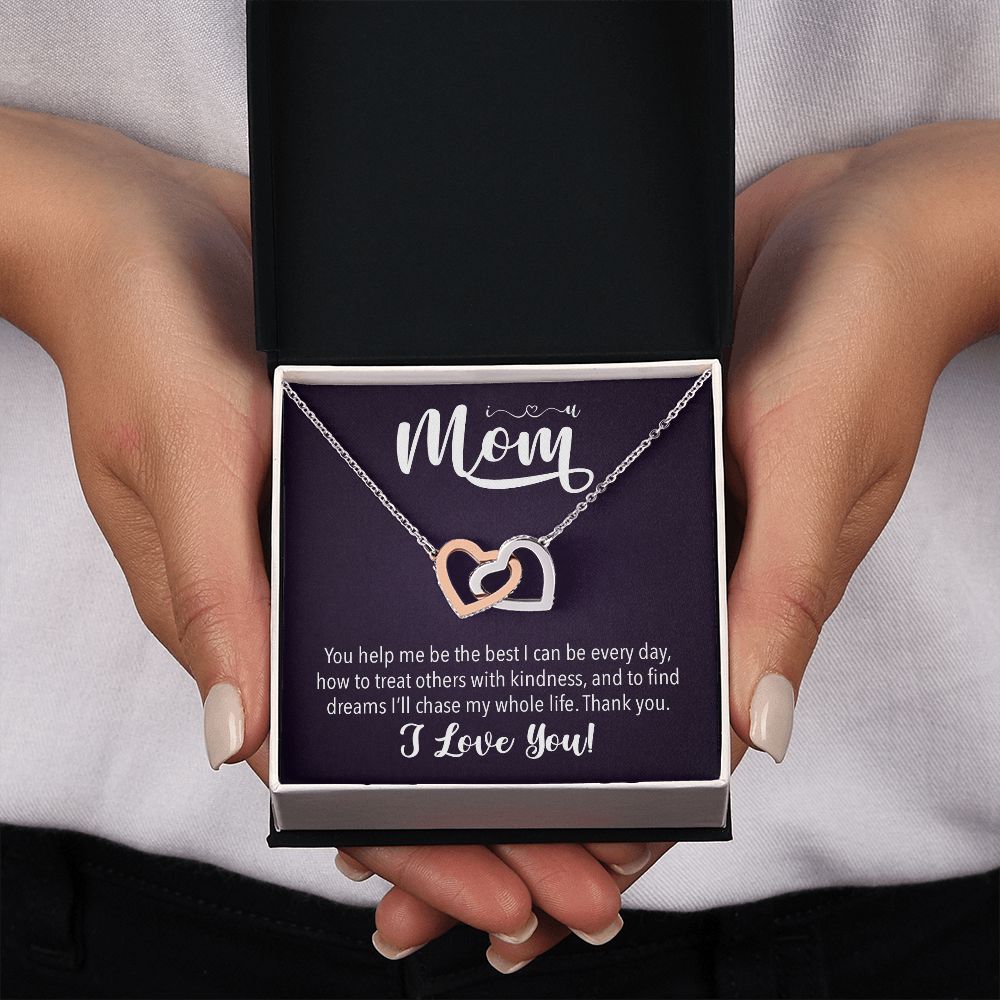 I love you Mom, Interlocking Hearts Necklace FROM ONE | Gift for Mother | Mother's Day | Two Hearts Connected with options for Stainless Steel and Rose Gold Finish or 18k Gold Finish