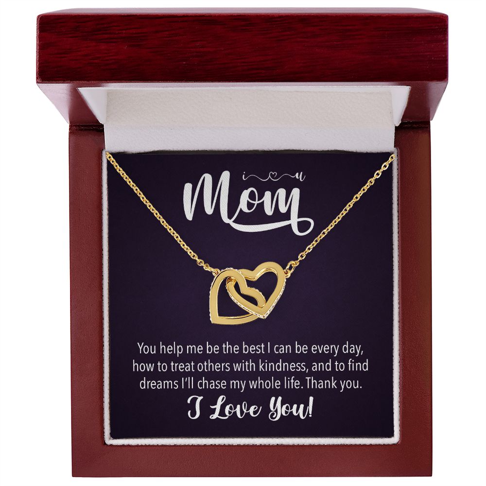 I love you Mom, Interlocking Hearts Necklace FROM ONE | Gift for Mother | Mother's Day | Two Hearts Connected with options for Stainless Steel and Rose Gold Finish or 18k Gold Finish