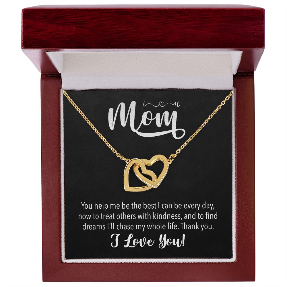 I love you Mom, Interlocking Hearts Necklace FROM Me | Gift for Mother | Mother's Day | Two Hearts Connected with options for Stainless Steel and Rose Gold Finish or 18k Gold Finish