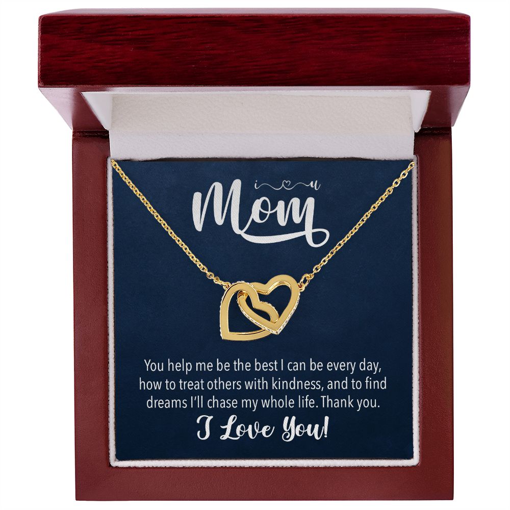 I love you Mom, Interlocking Hearts Necklace FROM ONE | Gift for Mother | Mother's Day | Two Hearts Connected with options for Stainless Steel and Rose Gold Finish or 18k Gold Finish