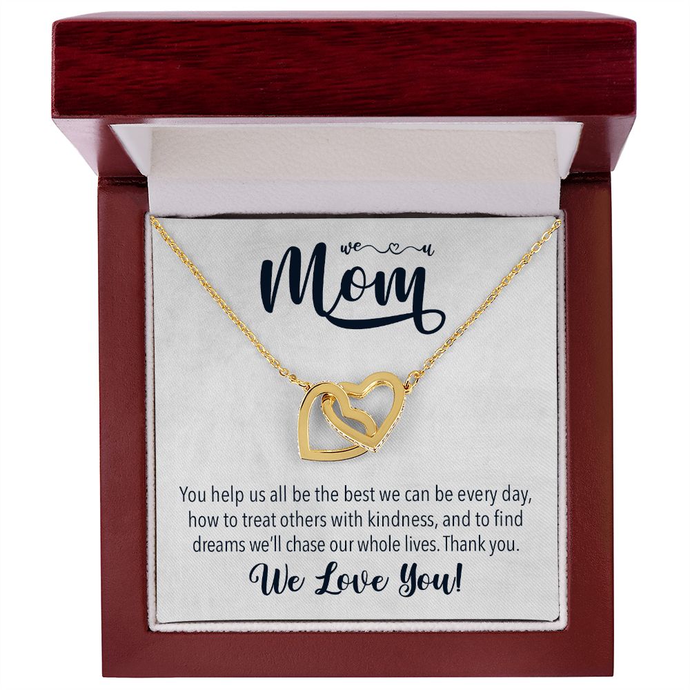 We love you Mom, Interlocking Hearts Necklace FROM US | Gift for Mother | Mother's Day | Two Hearts Connected with options for Stainless Steel and Rose Gold Finish or 18k Gold Finish