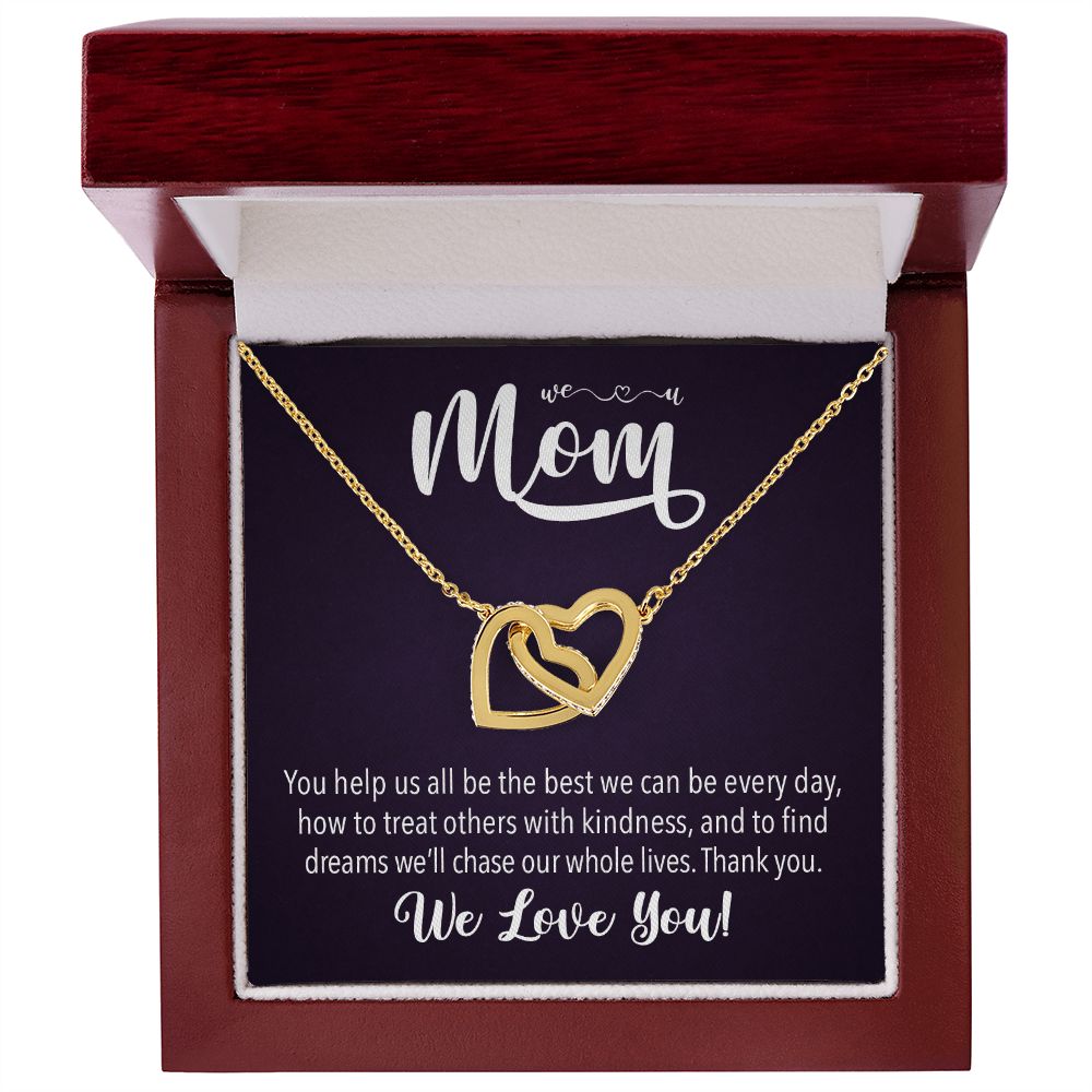 We love you Mom, Interlocking Hearts Necklace FROM US | Gift for Mother | Mother's Day | Two Hearts Connected with options for Stainless Steel and Rose Gold Finish or 18k Gold Finish
