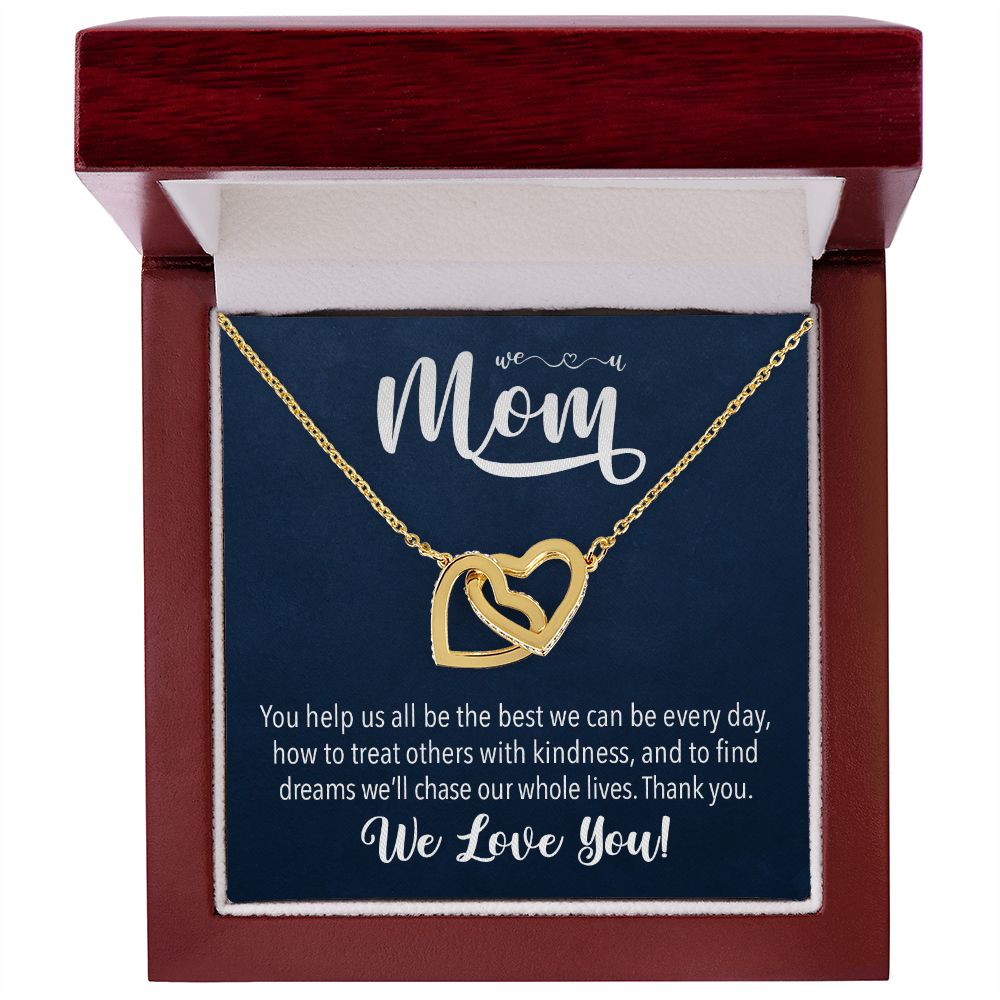 We love you Mom, Interlocking Hearts Necklace FROM US | Gift for Mother | Mother's Day | Two Hearts Connected with options for Stainless Steel and Rose Gold Finish or 18k Gold Finish