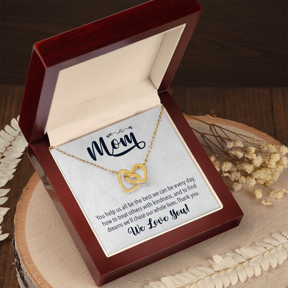 We love you Mom, Interlocking Hearts Necklace FROM US | Gift for Mother | Mother's Day | Two Hearts Connected with options for Stainless Steel and Rose Gold Finish or 18k Gold Finish