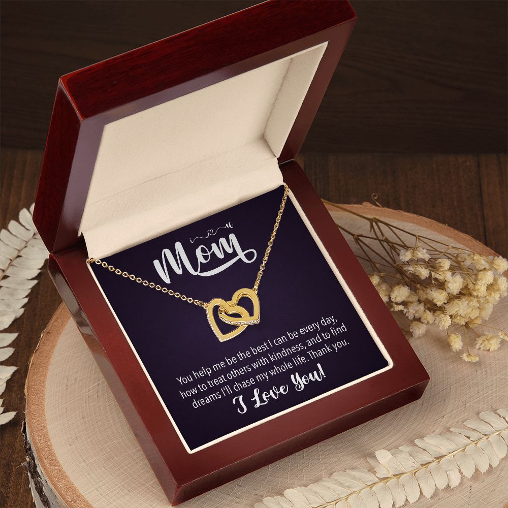 I love you Mom, Interlocking Hearts Necklace FROM ONE | Gift for Mother | Mother's Day | Two Hearts Connected with options for Stainless Steel and Rose Gold Finish or 18k Gold Finish
