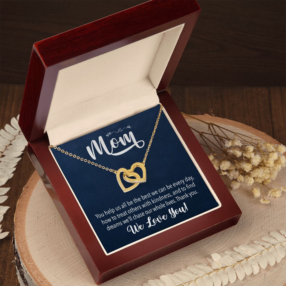 We love you Mom, Interlocking Hearts Necklace FROM US | Gift for Mother | Mother's Day | Two Hearts Connected with options for Stainless Steel and Rose Gold Finish or 18k Gold Finish