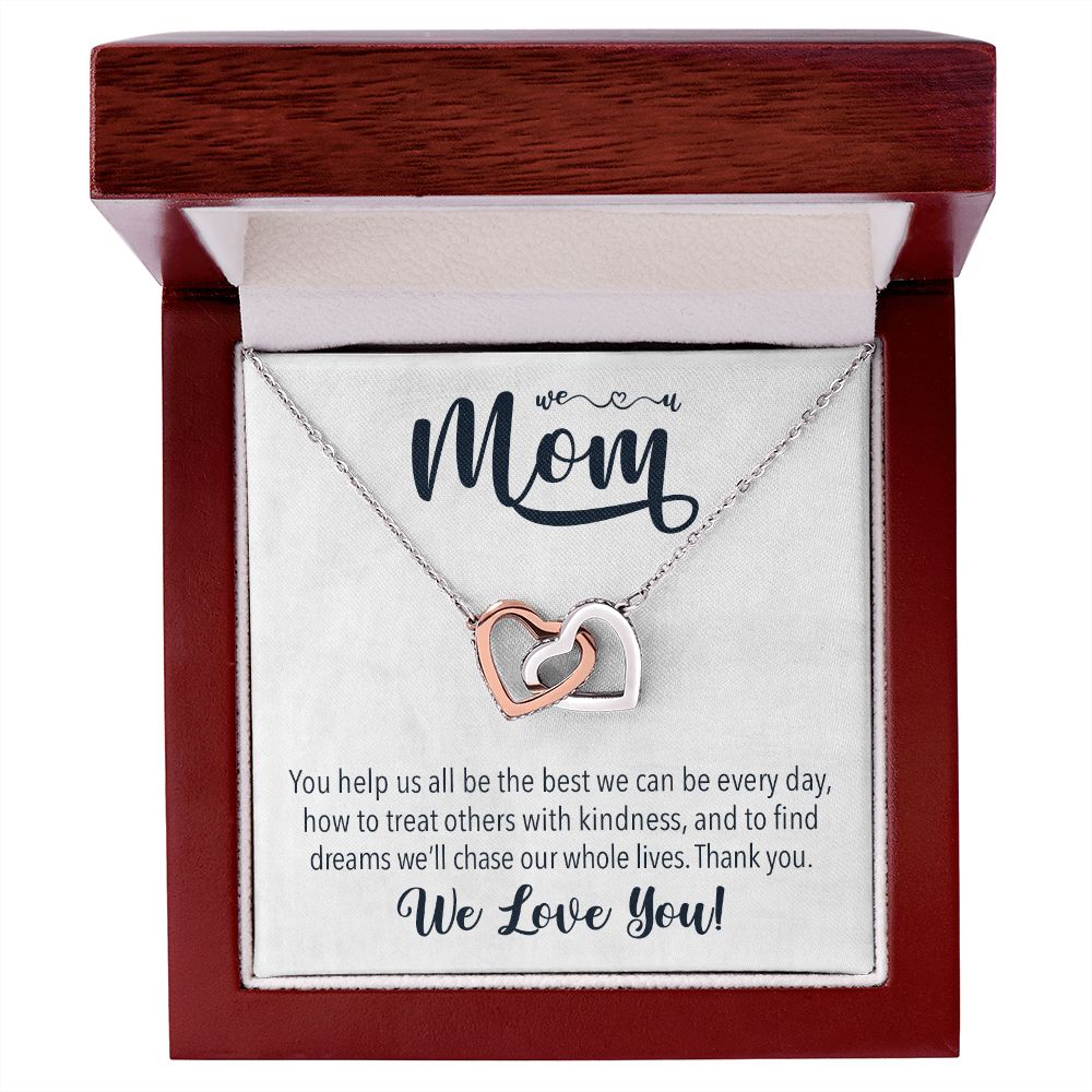 We love you Mom, Interlocking Hearts Necklace FROM US | Gift for Mother | Mother's Day | Two Hearts Connected with options for Stainless Steel and Rose Gold Finish or 18k Gold Finish