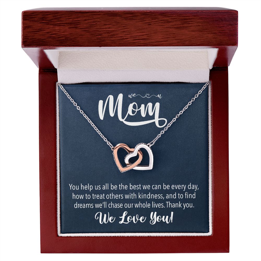 We love you Mom, Interlocking Hearts Necklace FROM US | Gift for Mother | Mother's Day | Two Hearts Connected with options for Stainless Steel and Rose Gold Finish or 18k Gold Finish