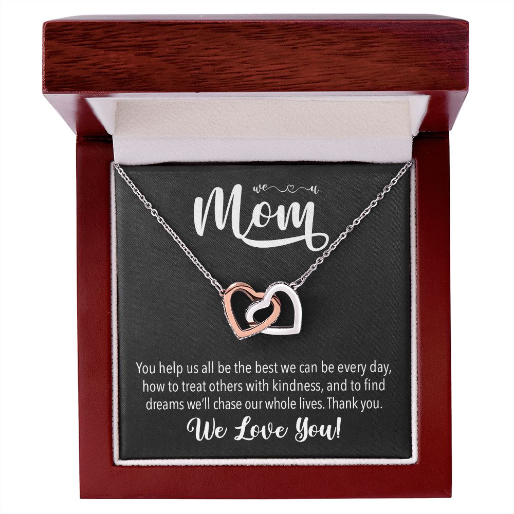 We love you Mom, Interlocking Hearts Necklace FROM US | Gift for Mother | Mother's Day | Two Hearts Connected with options for Stainless Steel and Rose Gold Finish or 18k Gold Finish