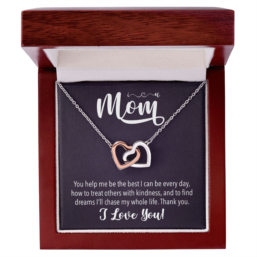 I love you Mom, Interlocking Hearts Necklace FROM ONE | Gift for Mother | Mother's Day | Two Hearts Connected with options for Stainless Steel and Rose Gold Finish or 18k Gold Finish