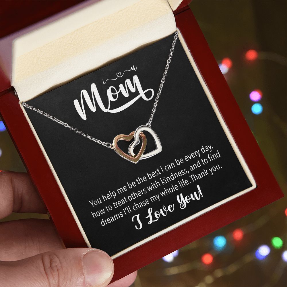 I love you Mom, Interlocking Hearts Necklace FROM Me | Gift for Mother | Mother's Day | Two Hearts Connected with options for Stainless Steel and Rose Gold Finish or 18k Gold Finish