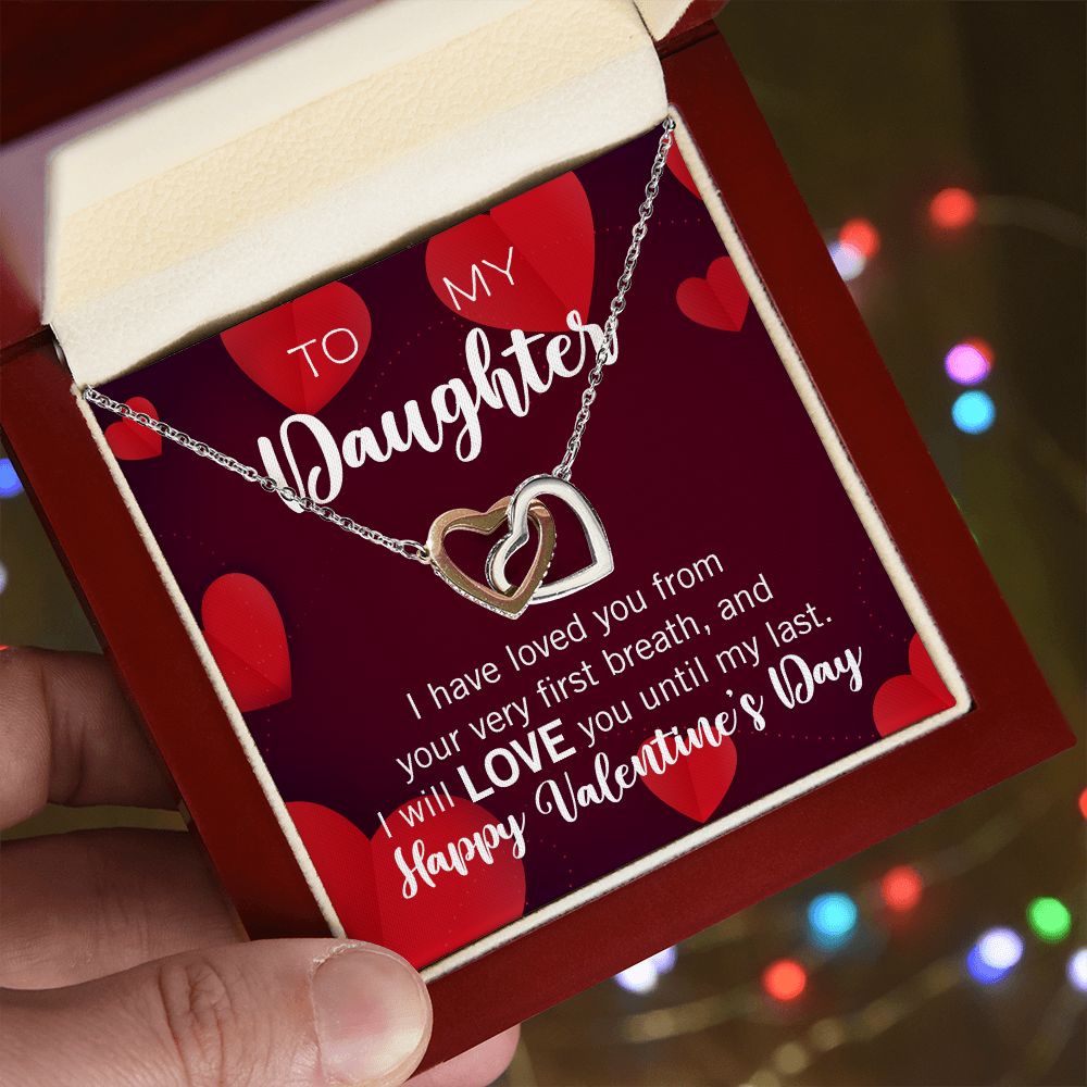 Interlocking Hearts Valentine's Day Love Necklace for my Daughter FROM ONE PARENT with two interlocking hearts