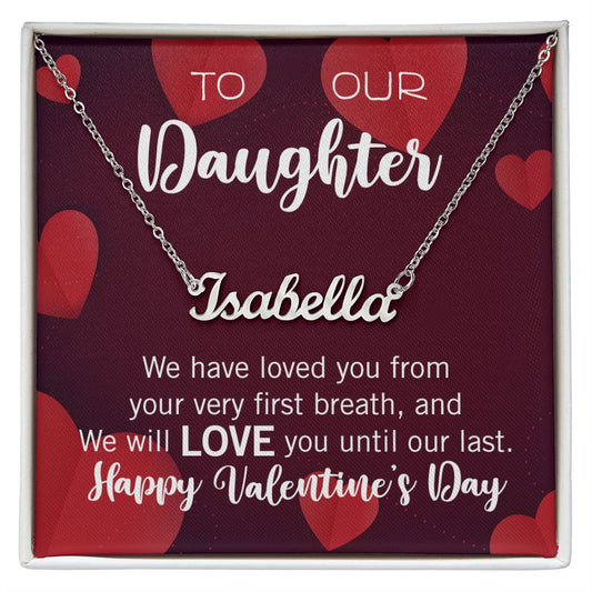 Custom Name Necklace for our Daughter (FROM TWO PARENTS) on Valentine's Day - Available in Stainless Steel or Yellow Gold finished